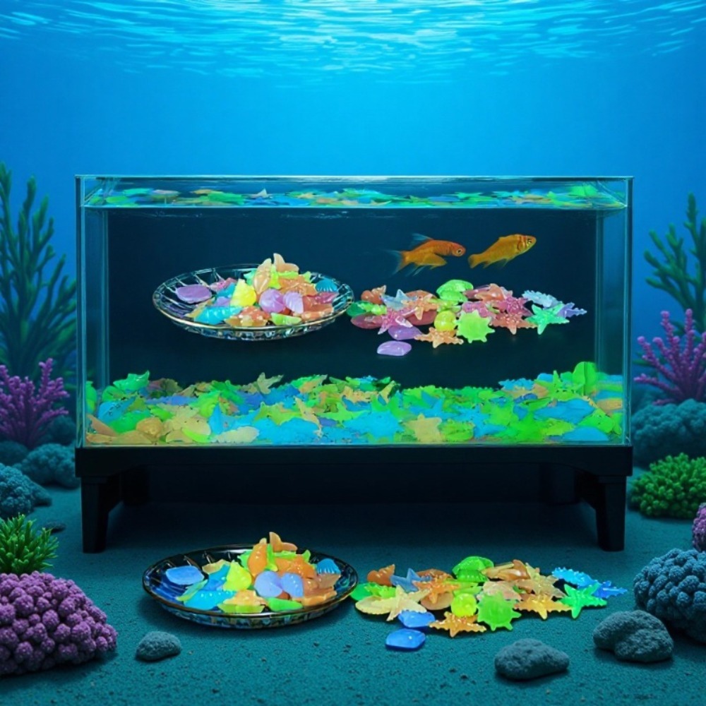 Aquarium Plant In Pot - หินเรืองแสงในทะเล เปลือกหอยเรืองแสง ปลาดาวหลากสีสัน สำหรับตกแต่งตู้ปลา ตกแต่งภูมิทัศน์ ให้แสงสว่างในตู้ปลา